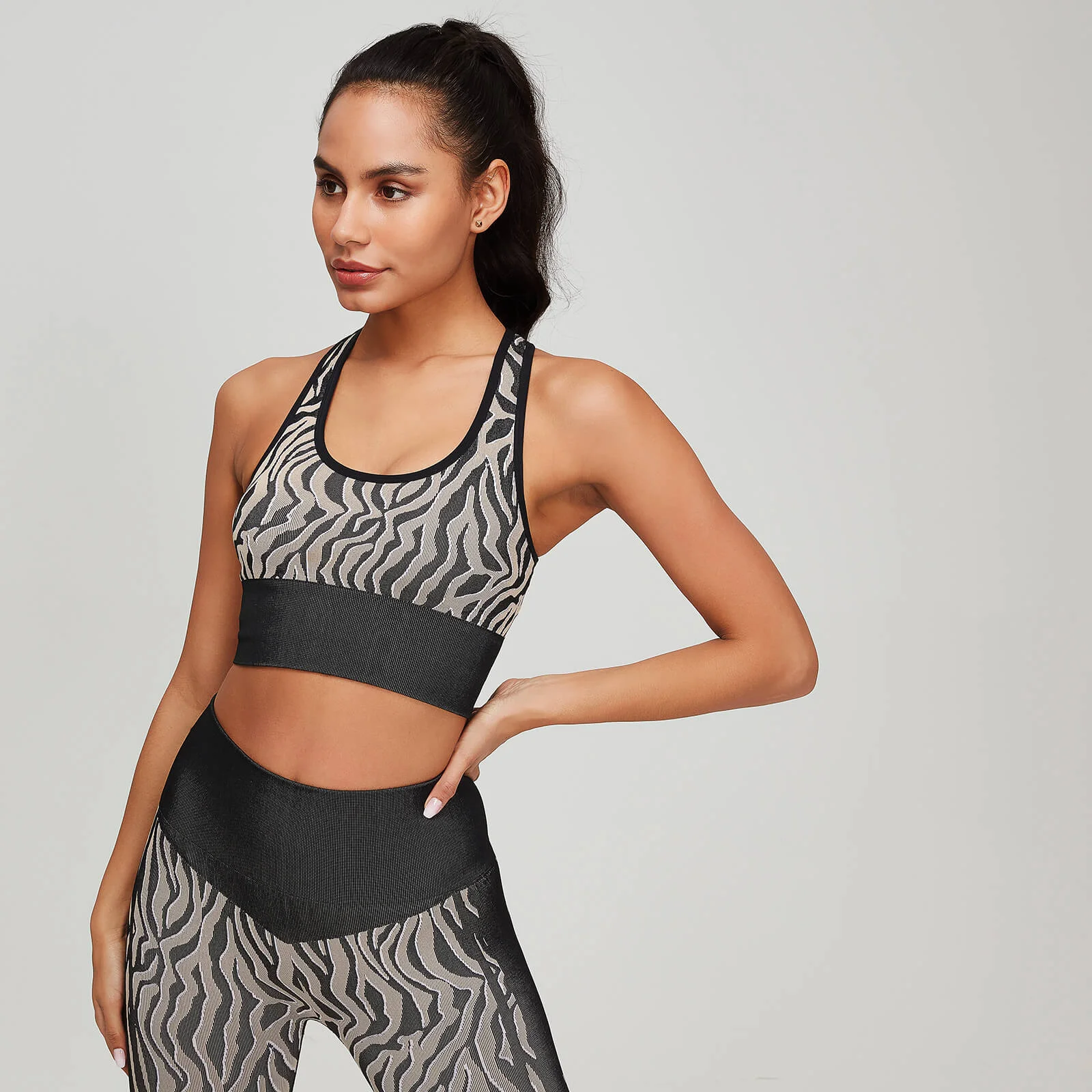 MP Women's Animal Zebra Seamless Sports Bra - Black/Praline - XS Bilde 1