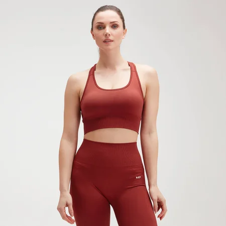 MP Women's Shape Sømløs sports-BH med kryss-skulderstropper – Brent rød