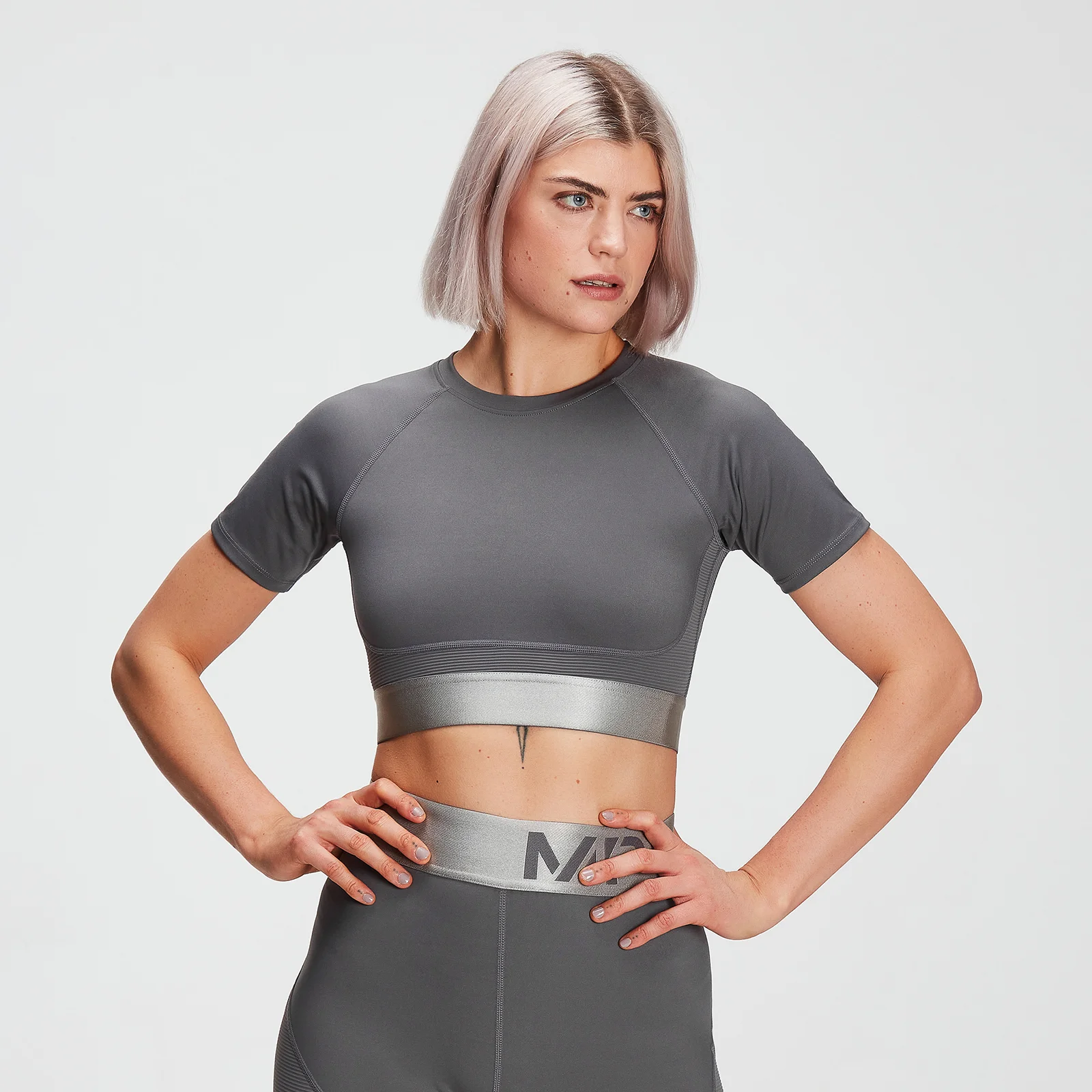 MP Women's Adapt Textured Crop Top- Carbon - XXL Bilde 1