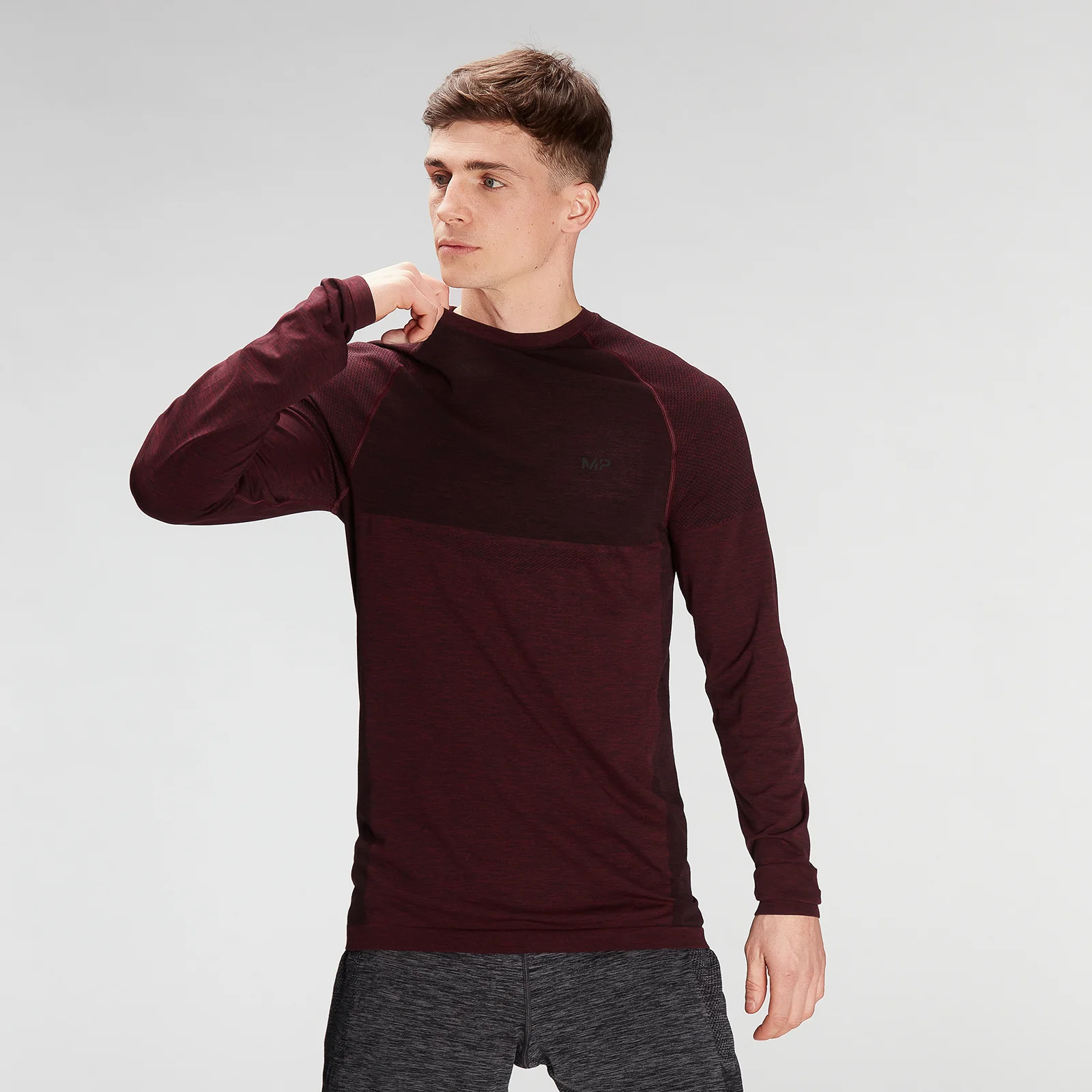 MP Men's Essential Seamless Long Sleeve Top- Washed Oxblood Marl - XXS Bilde 1