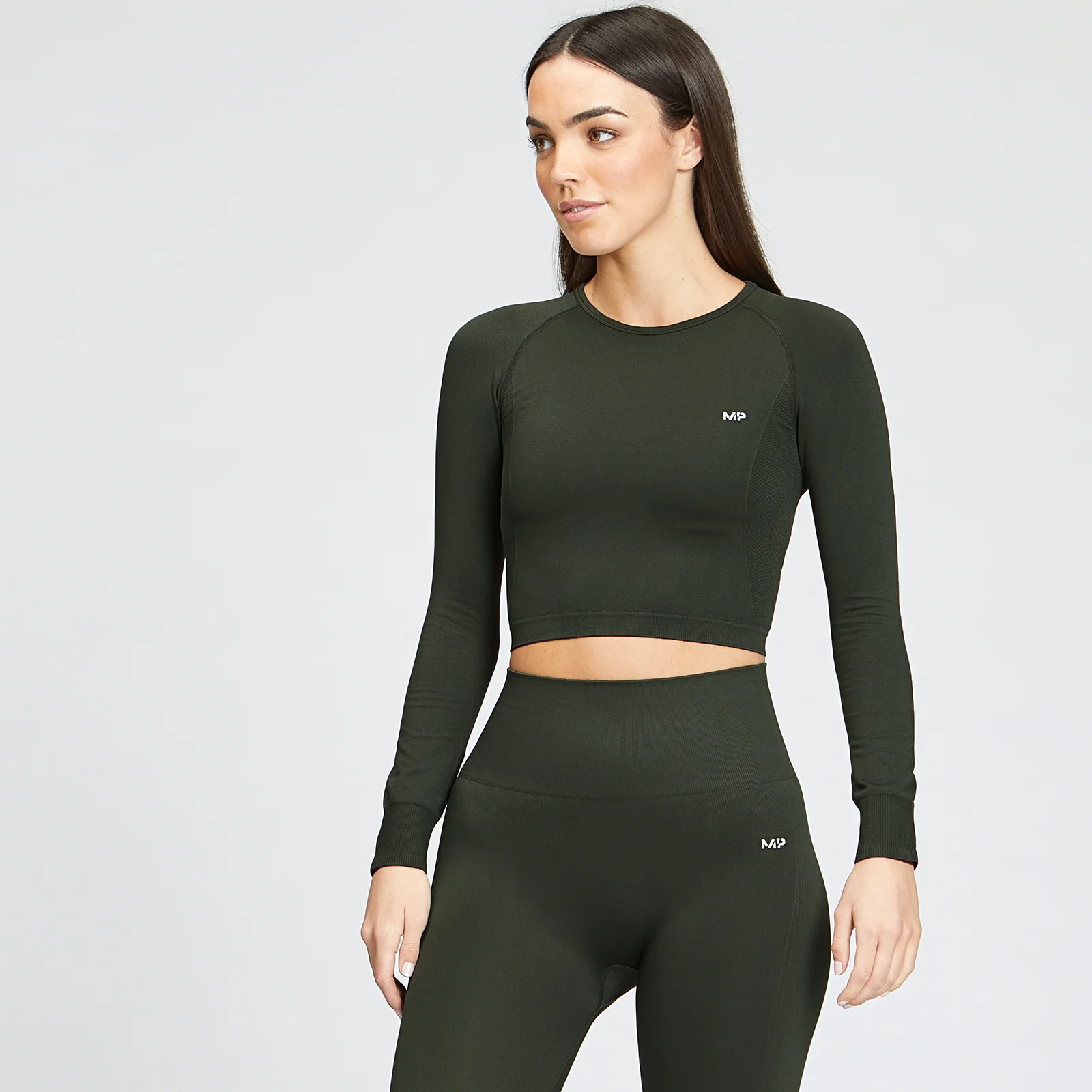 MP Women's Shape Seamless Long Sleeve Crop Top - Vine Leaf - XXS Bilde 1