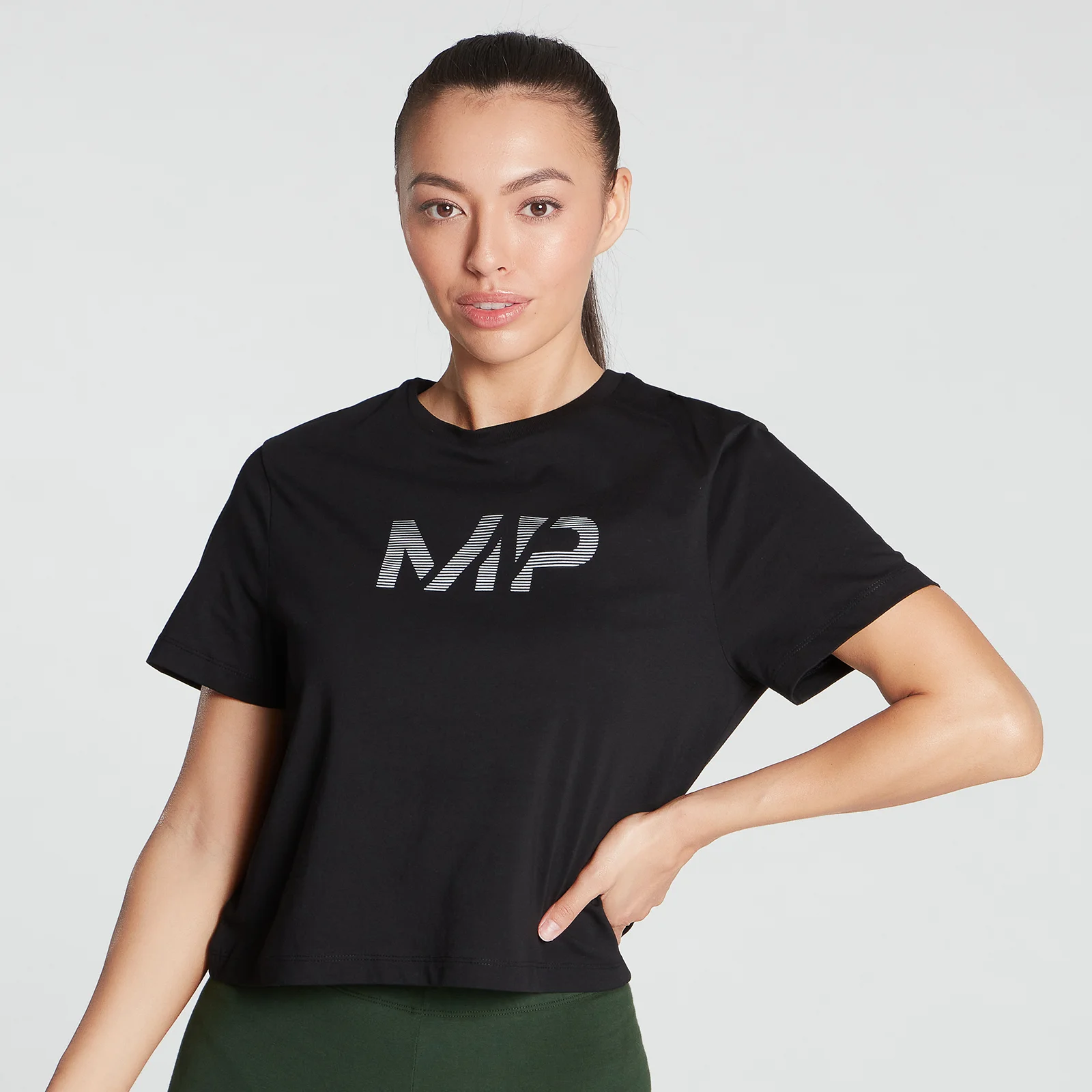 MP Women's Gradient Line Graphic Crop T-shirt- Black - XXS Bilde 1