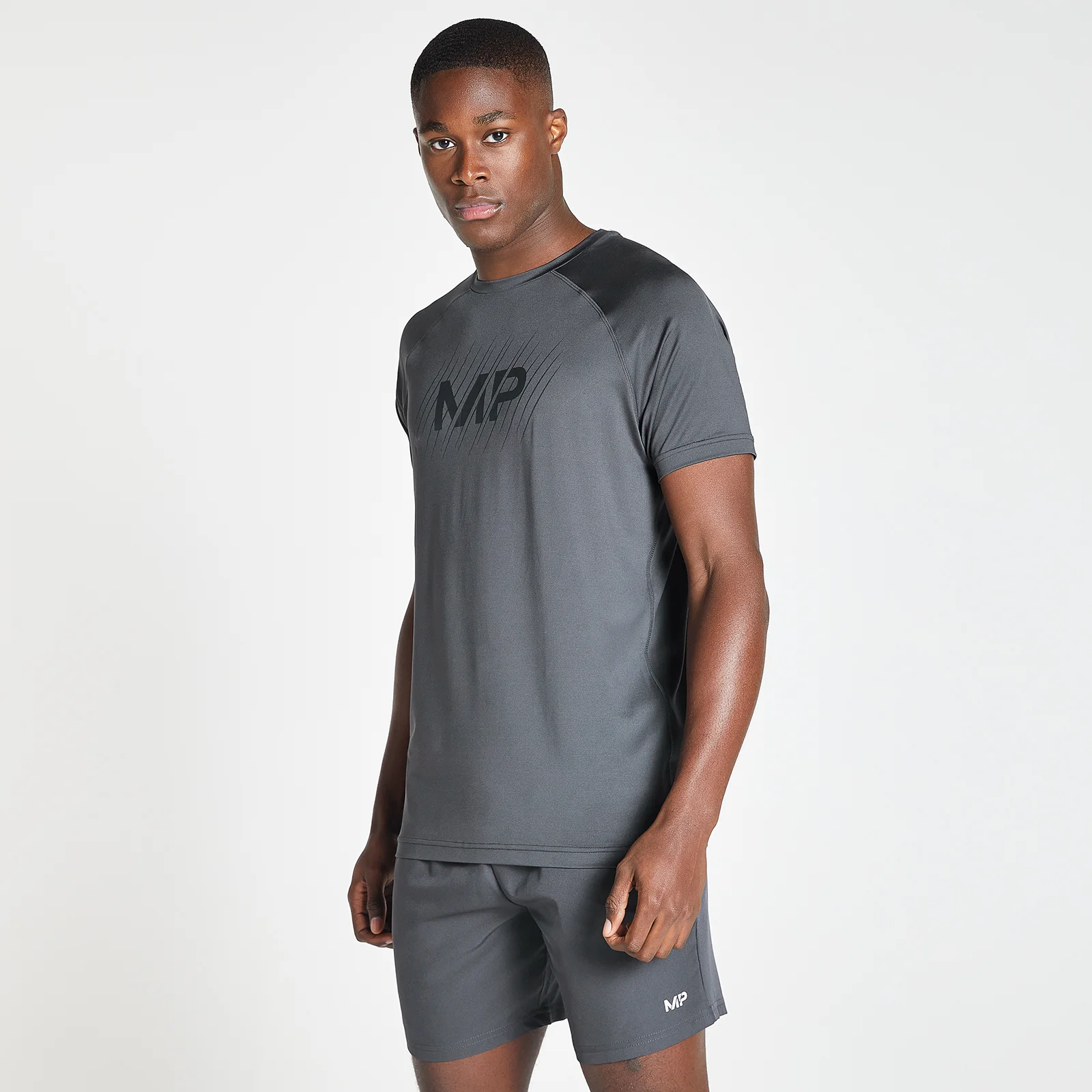 MP Men's Linear Line Graphic Essentials Training Short Sleeve T-Shirt - Gun Metal - XXS Bilde 1