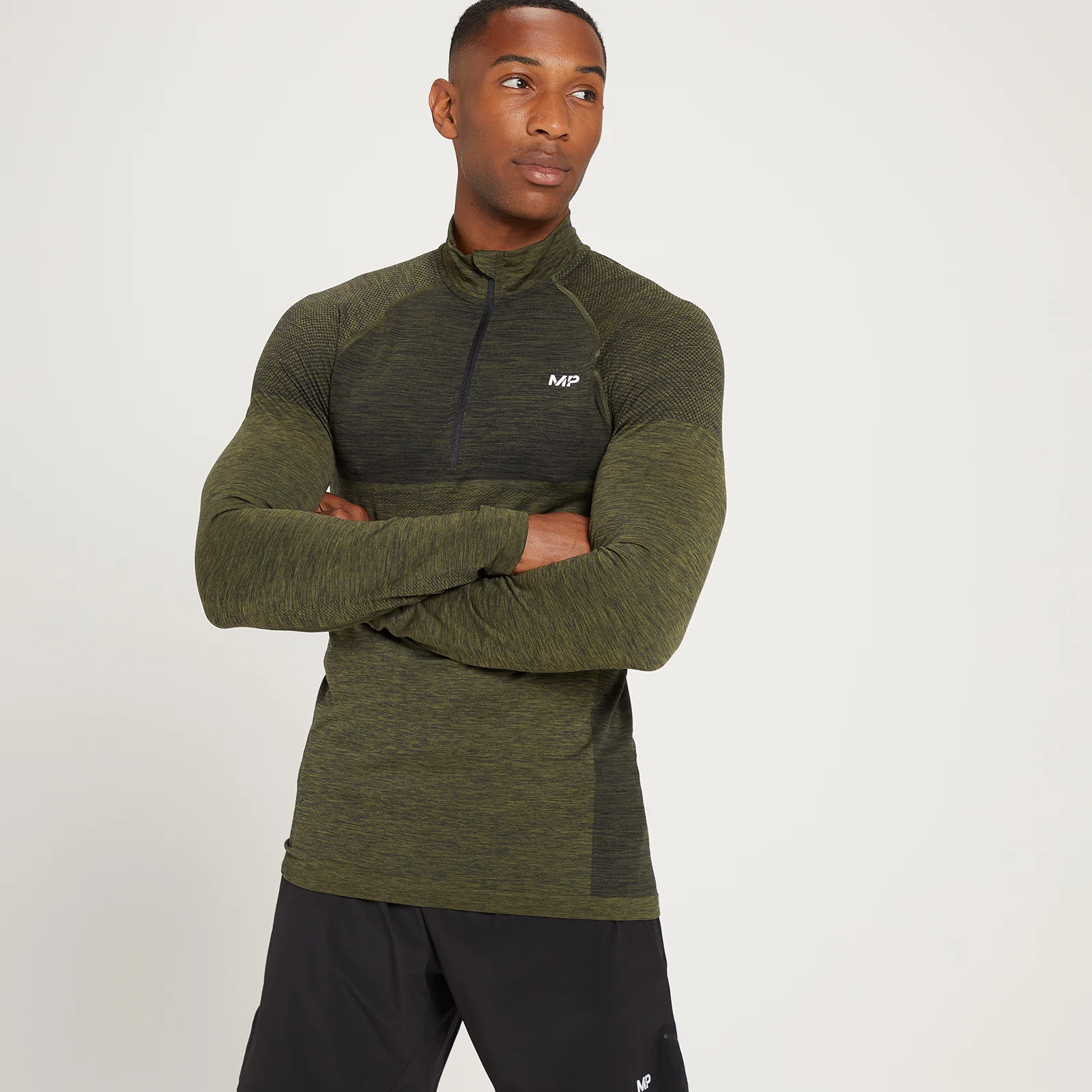 MP Men's Seamless 1/4 Zip - Dark Olive Marl - XS Bilde 1