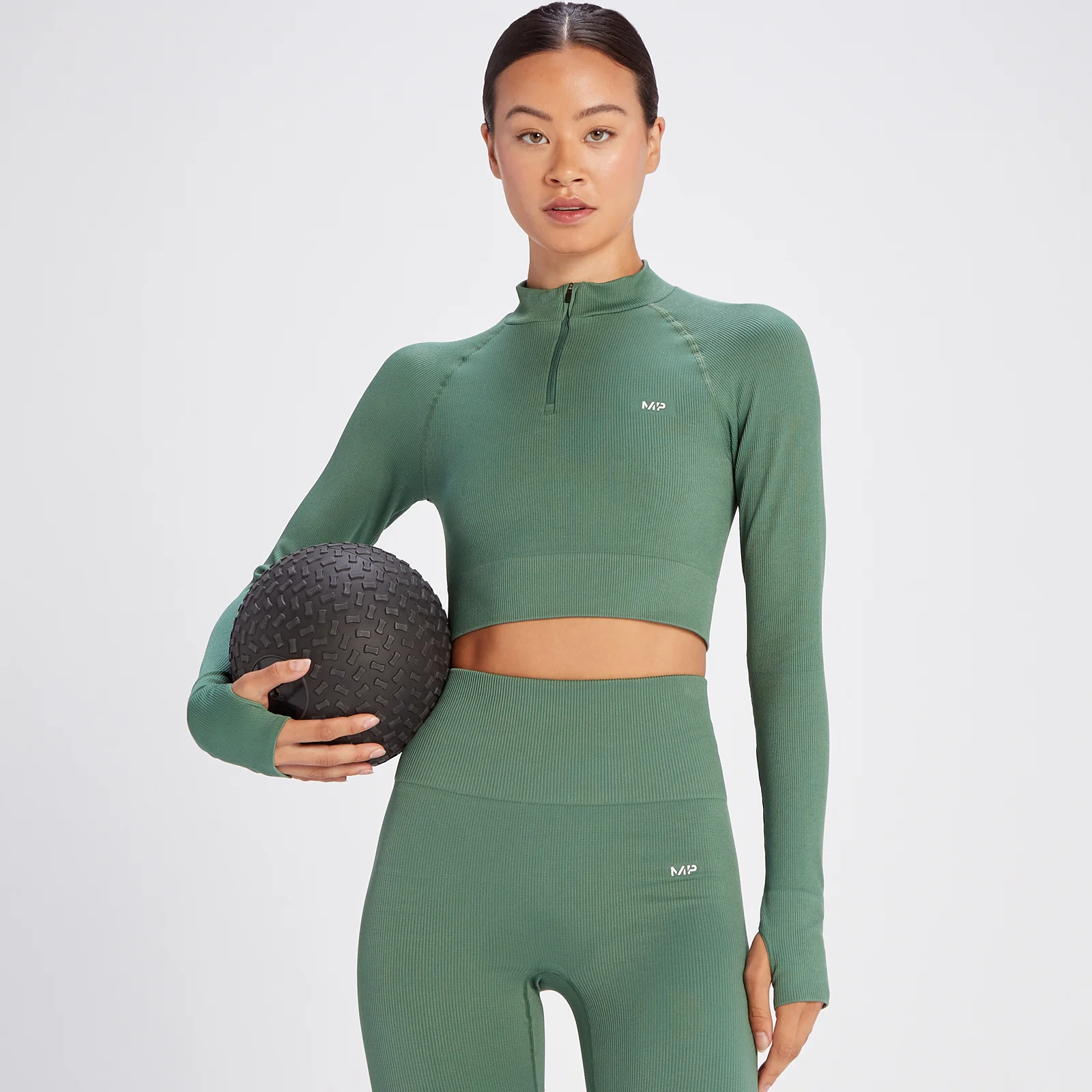 MP Women's Tempo Rib Seamless Crop 1/4 Zip - Soft Pine - XS Bilde 1