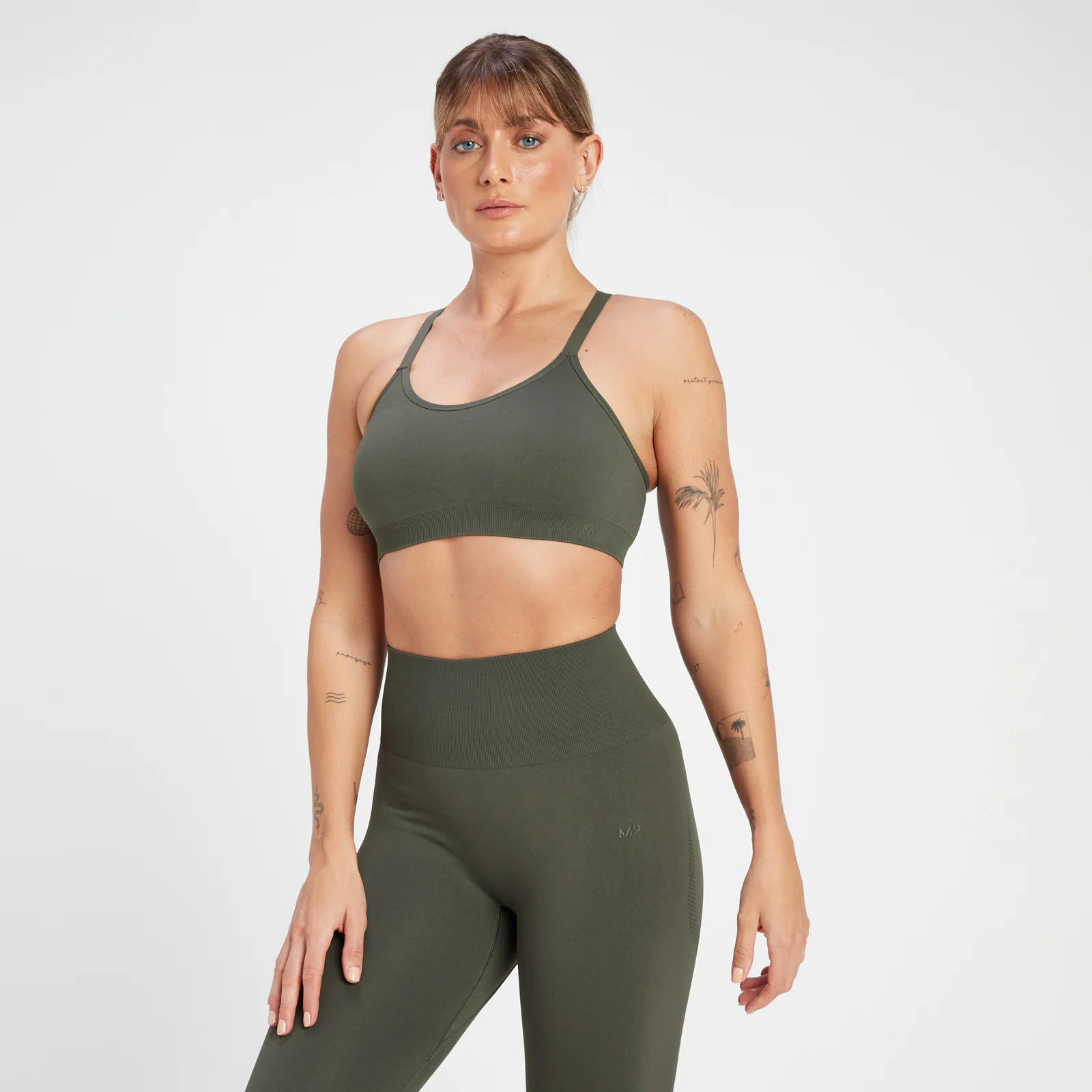 MP Women's Rest Day Seamless Cross Back Sports Bra - Taupe Green - XS Bilde 1