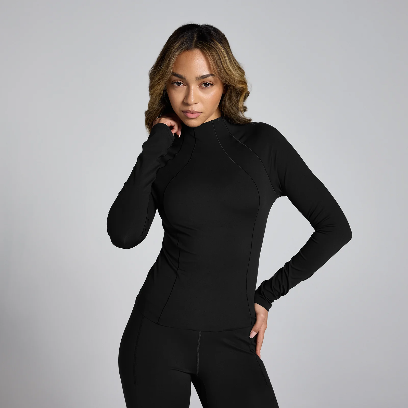MP Women's Lifestyle Funnel Neck Sheer Top - Black - XS Bilde 1