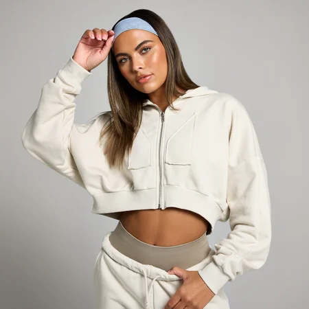 MP Women's Origin Cropped Applique Zip Through Hoodie - Bone