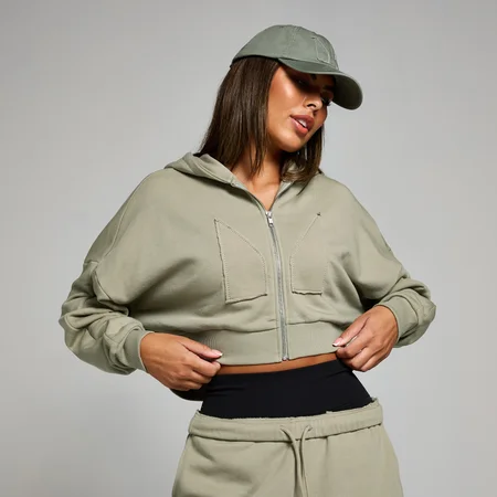 MP Women's Origin Cropped Applique Zip Through Hoodie - Deep Sage