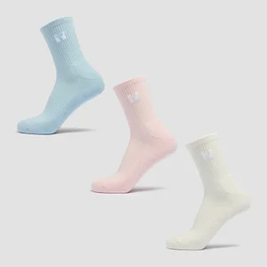 MP Unisex Crew Socks (3 Pack) - Cotton, Baby Pink, Baby Blue - Size UK 9-11