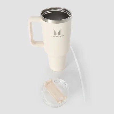 Myprotein Metallflaske med Sidehåndtak og Sugerør 1200ml - Naturlig Krem Bilde 6