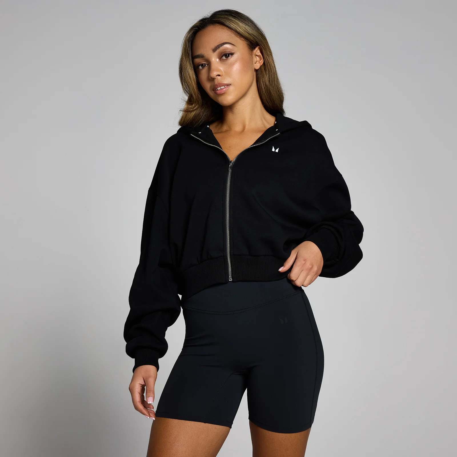 MP Women's Basics Zip Through Cropped Hoodie - Black - S Bilde 1
