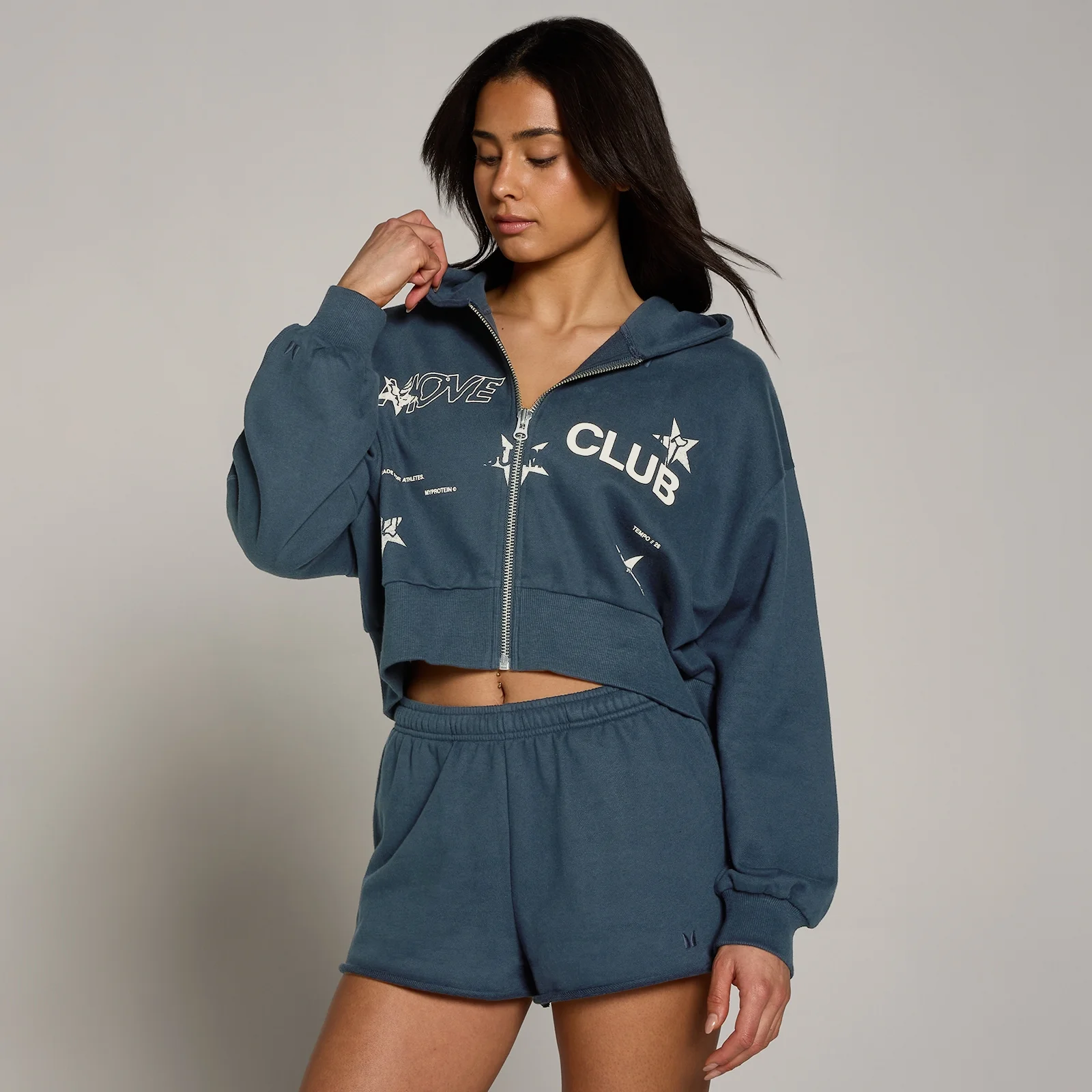 MP Dame Move Club Graphic Lett Loopback Hettegenser med Glidelås - Faded Blue - XS Bilde 1