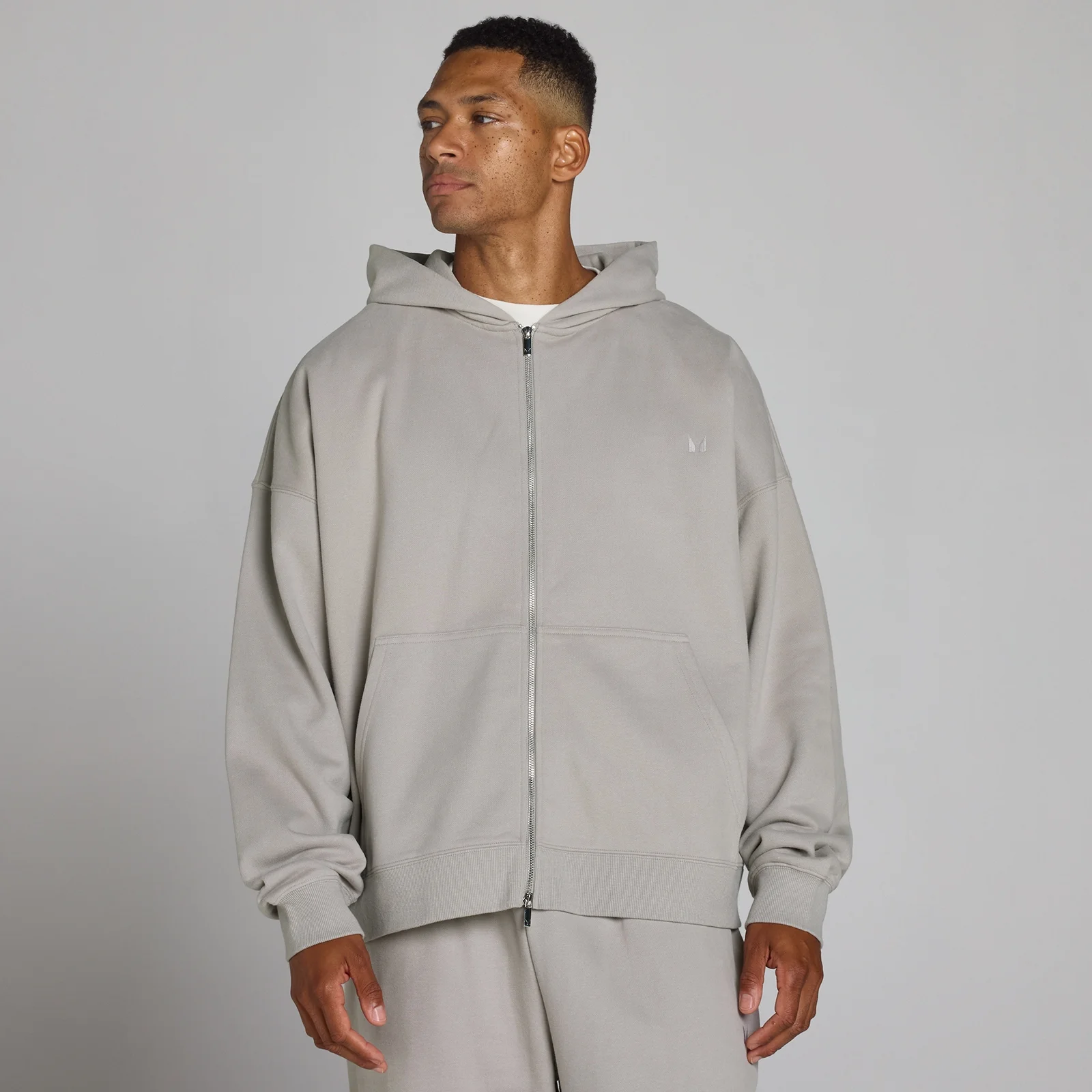 MP Men's Oversized Loopback 2 Way Zip Hoodie - Chalk Grey - L Bilde 1
