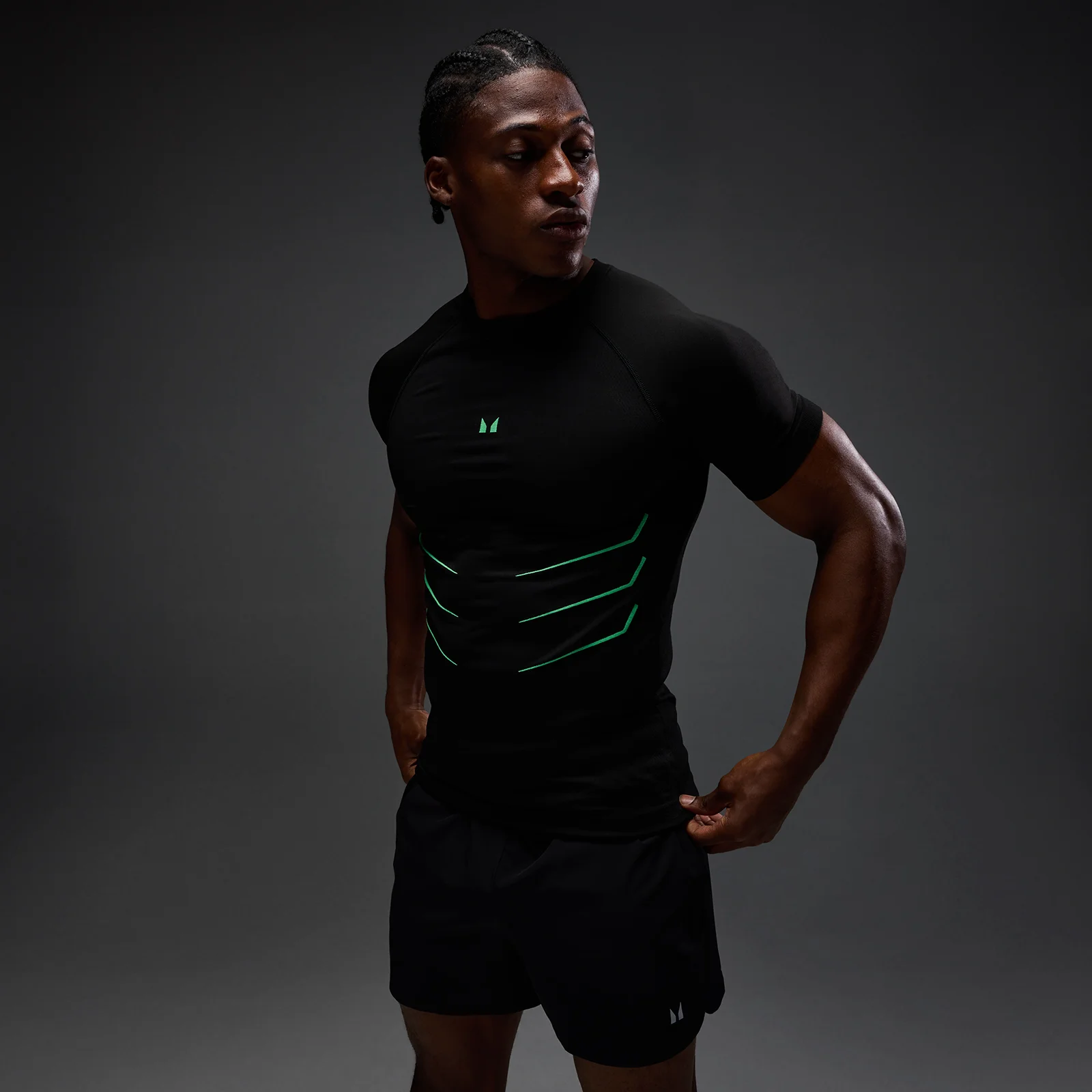 MP Men's Hero Muscle Fit Seamless T-Shirt - Washed Black/Alpha Green - M Bilde 1