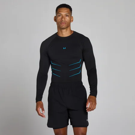MP Men's Hero Muscle Fit Seamless Long Sleeve - Washed Black/Power Blue