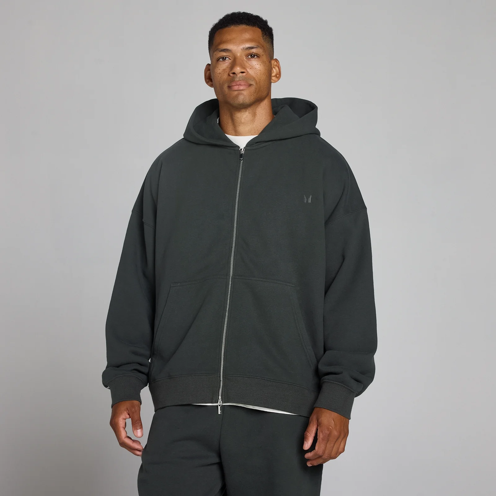 MP Men's Oversized Loopback 2 Way Zip Hoodie - Washed Black - M Bilde 1