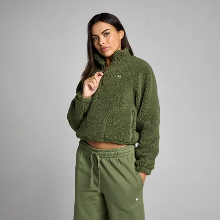 MP Women's Cropped Borg 1/4 Zip Fleece - Washed Olive