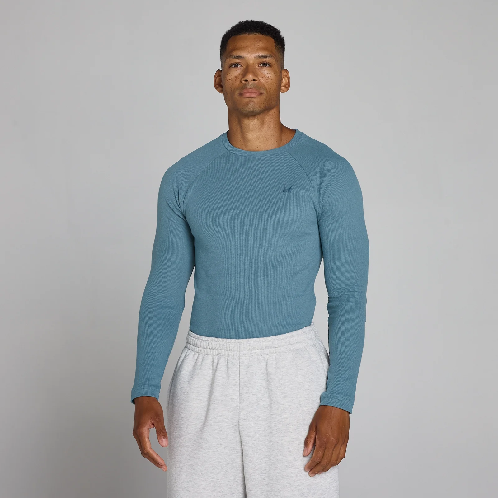 MP Men's Lift Ribbed Muscle Fit Long Sleeve Top - Midnight Slate - L Bilde 1