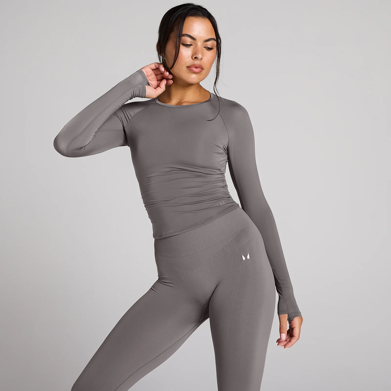 MP Women's Tempo Sheer Ruched Long Sleeve Top - Dark Truffle - XS Bilde 1
