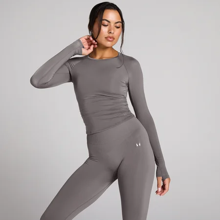MP Women's Tempo Sheer Ruched Long Sleeve Top - Dark Truffle