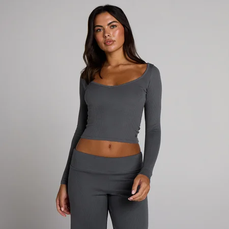 MP Women's V-Neck Ribbed Long Sleeve Top - Robust Grey