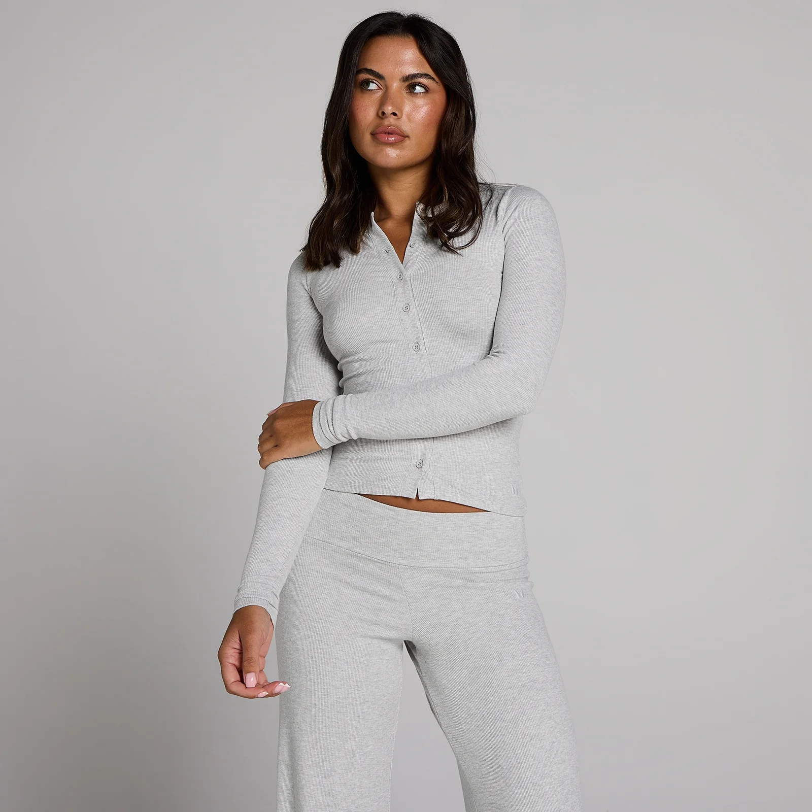 MP Women's Ribbed Button Down Top - Grey Marl - M Bilde 1